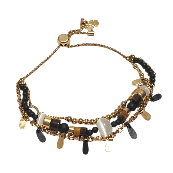 Lucky Brand Jewelry - Lucky Brand Gold Black Beaded Layered Adjustable Bracelet